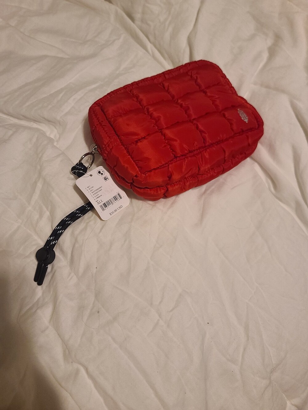 NWT FREE PEOPLE Red Quilted Puffer Crossbody Wristlet